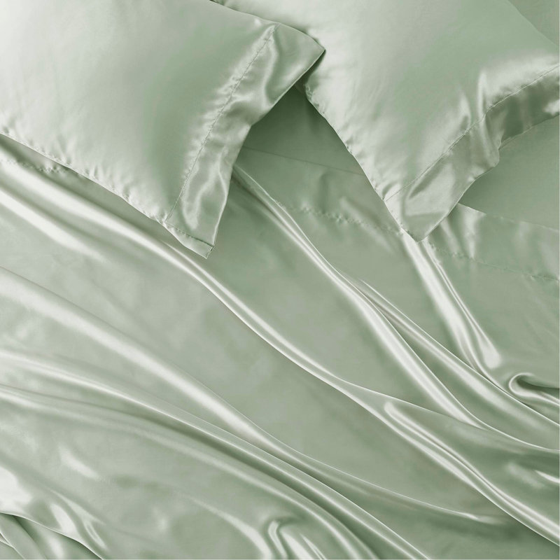 Ensemble de draps en satin de luxe, Couvre-lit très grand + 5 pièces supplémentaire, Vert