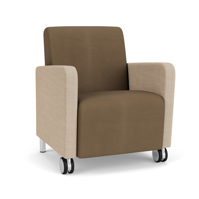 Fauteuil d'invité de réception Ravenna, Acier brossé, Chambray calcaire / Patriot Plus taupe, Avec des roulettes