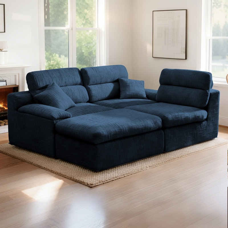 Canapé modulaire en L 110 po Chenille, Chenille bleu foncé