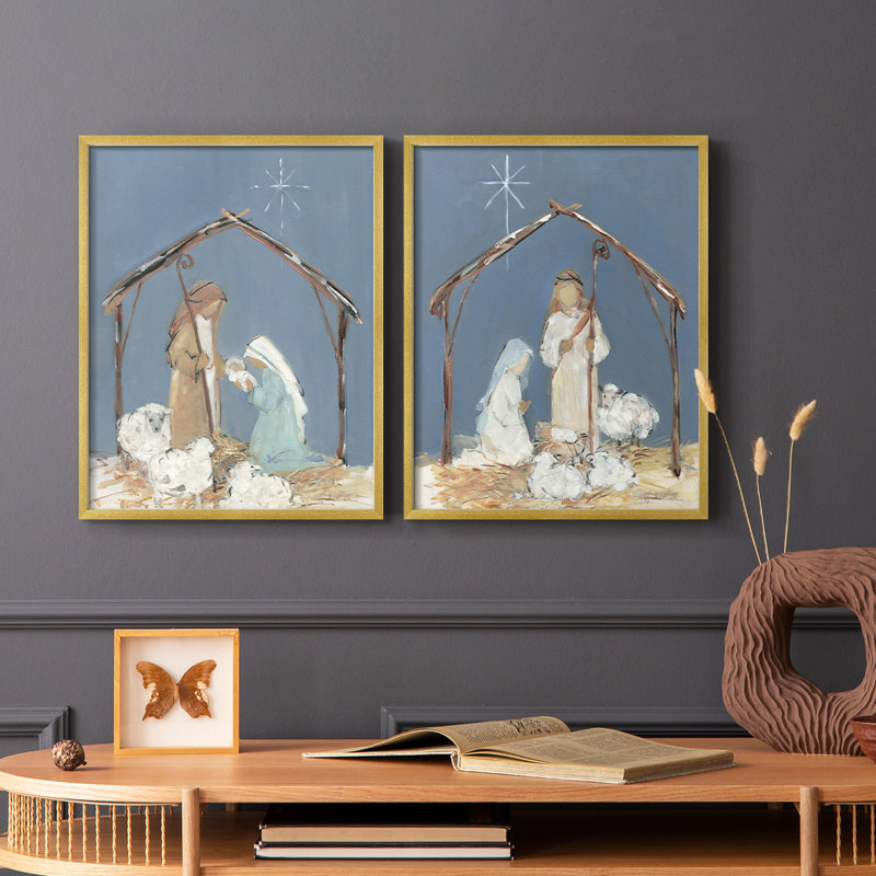 Crèche Twilight - reproduction encadrée de qualité supérieure - prête à être accrochée - aucun clou requis - aucun clou requis