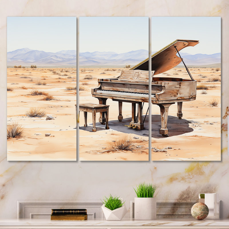 Watercolor Desert Piano Grace II - Piano, art mural, Toile tendue, H 32 po x l 48 po x P 1 po