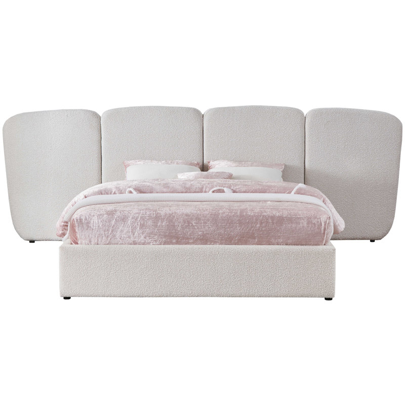 Shiloh Upholstered Platform Bed, Queen, Cream Boucle Fabric