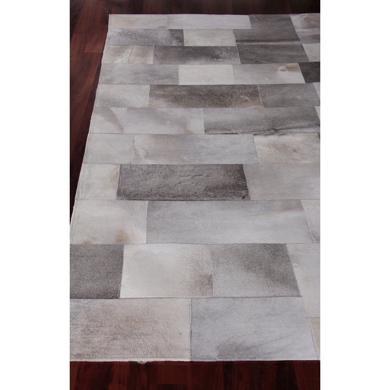 Natural Hide Cowhide Geometric Area Rug, Rectangle 5' x 8'