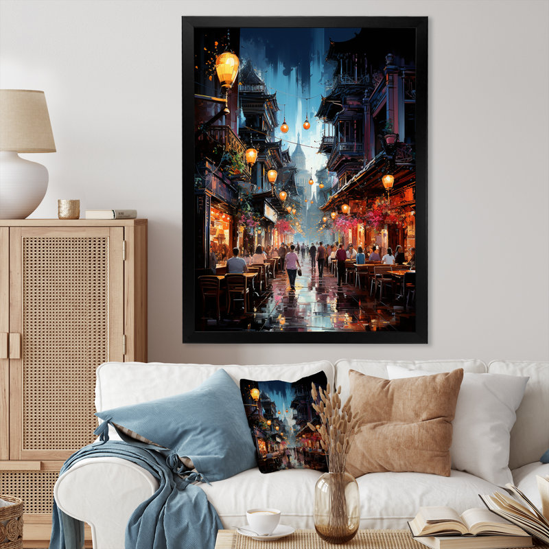 Leno, Thaïlande, nuit, flottant, bazar II, reproduction sur toile, H 20 po x l 12 po x P 1 po, Cadre photo noir