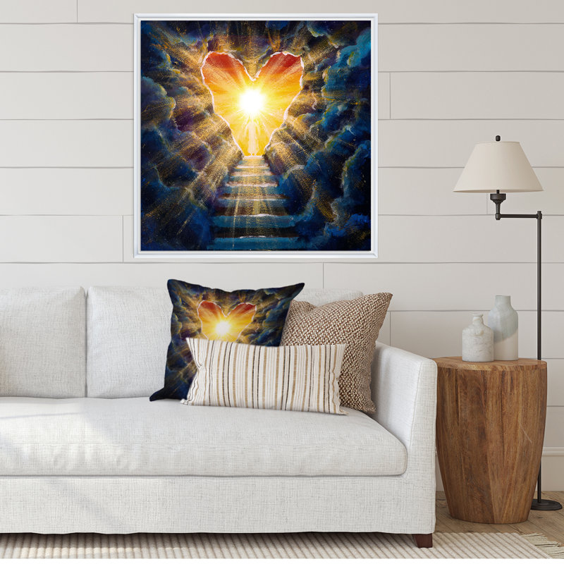 Stairway to He Heaven - Peinture, H 36 po x l 36 po x P 1,5 po, Toile encadrée flottée blanche