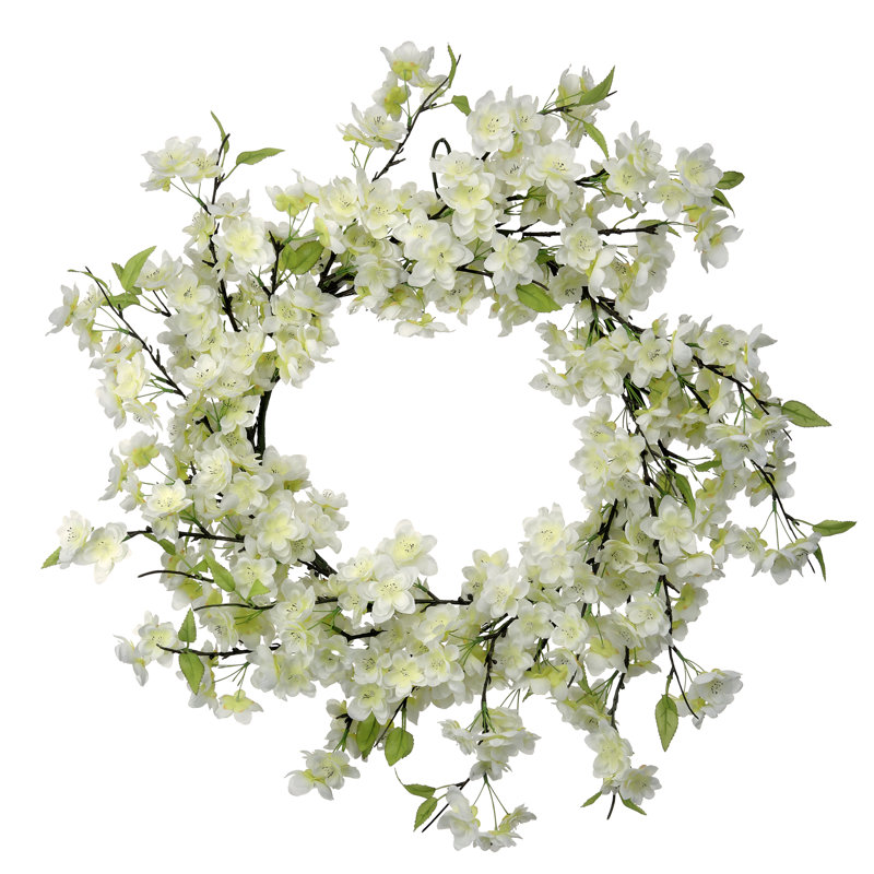 Couronne de cerisier en fleurs 24 po, Blanc