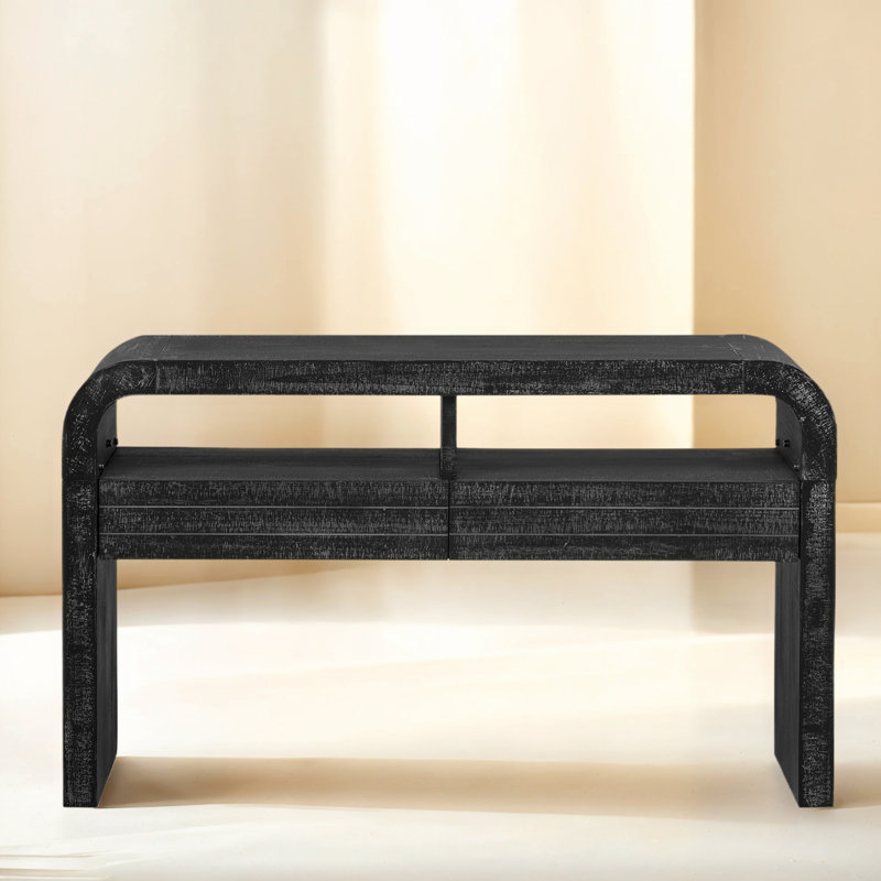 Retro Console Table With Curved Design & 2 Spacious Drawers, Narrow Entryway Table For Living Room Or Hallway, Black