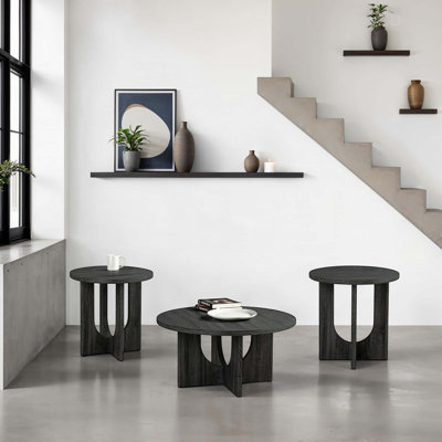 Ensemble de table 3 pièces 1 table basse ronde 2 x table de bout ronde