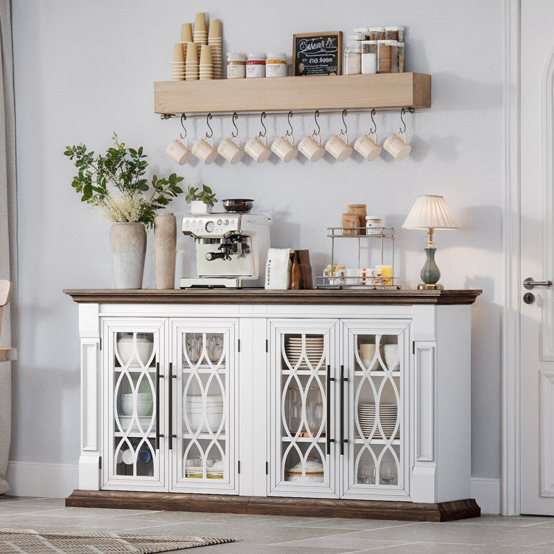  60" Wide Sideboard Buffet, Farmhouse 4 Doors Credenza Storage Cabinets With Adjustable Shelves