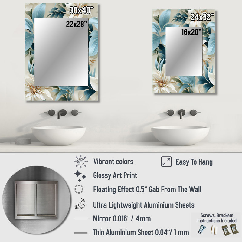 Motif tropical Atreal Coastal Symphony - miroir tropical, botanique, floral, 40 po x 30 po
