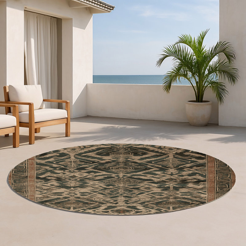 ArtDeco Brown Indoor and Outdoor Area Rug, Round 5'