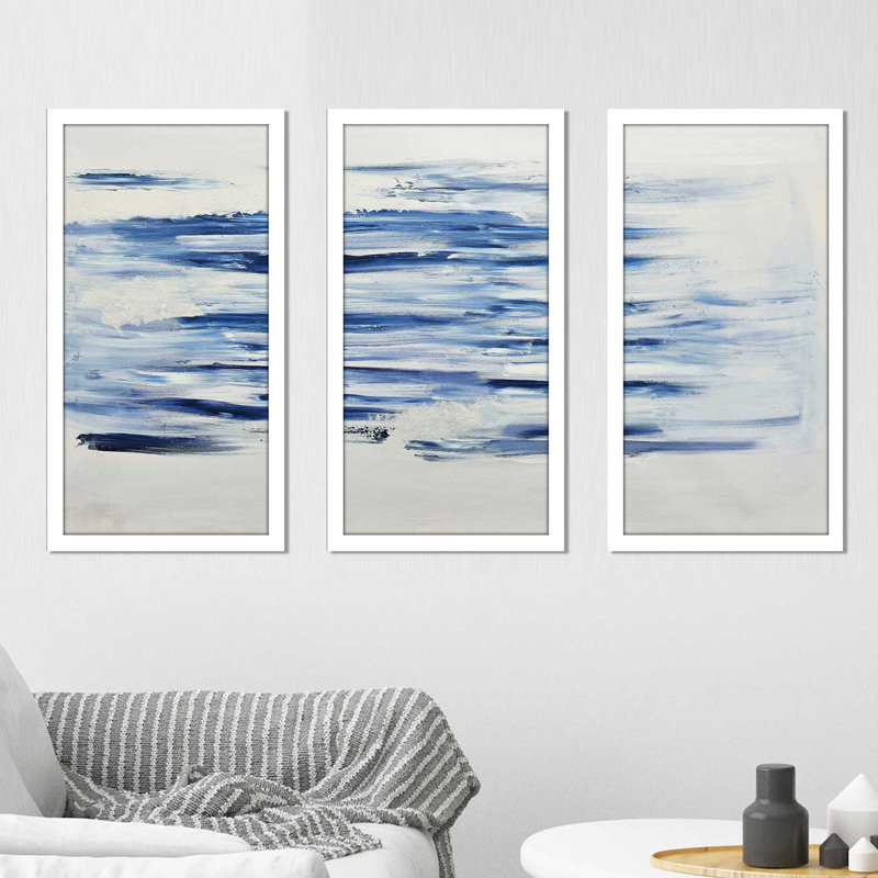 Out of the Blue - impression de 3 pièces, H 33,5 po x l 52,5 po x P 1 po, Cadre blanc