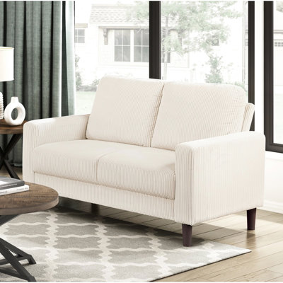 Velours côtelé beige contemporain en bois massif et pieds exposés en mousse haute densité pour petit salon décoré de sièges confortables recouverts de brun