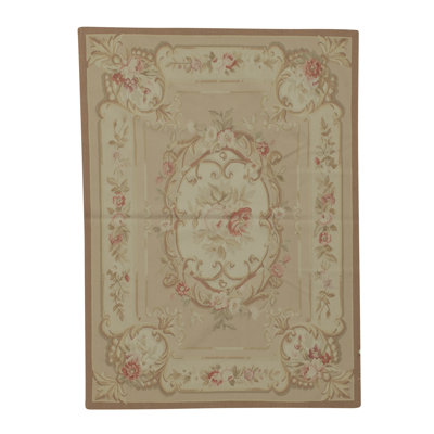 Hand-Knotted High-Quality Rose and Beige Area Rug