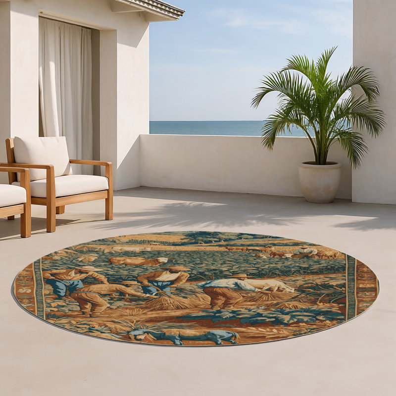 Tapis turc intérieur et extérieur brun, Rond 5 pi