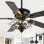 Ventilateurs de plafond 52 po en cristal moderne avec lumières et télécommande, ventilateur de plafond réversible à 5 pales à moteur à courant continu, ventilateur de lustre noir pour chambre à coucher-370160348