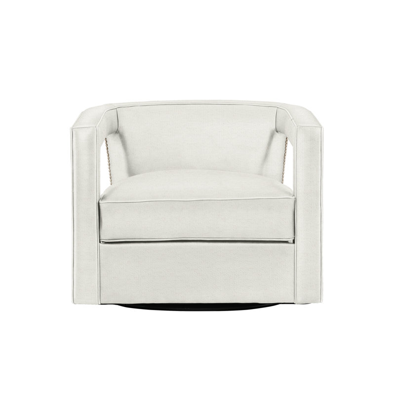 Alana 32.5'' Wide Swivel Barrel Chair, Bright Nickel, Dorado Snow Crypton® Chenille 5558-000