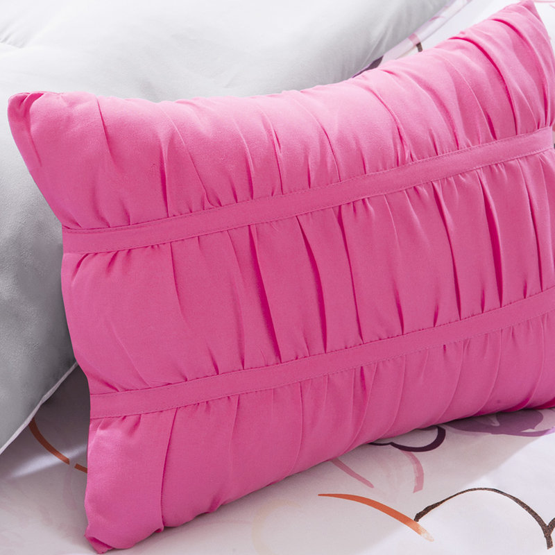 Édredon simple / simple TG et coussin, motif floral doux avec détails rose gris