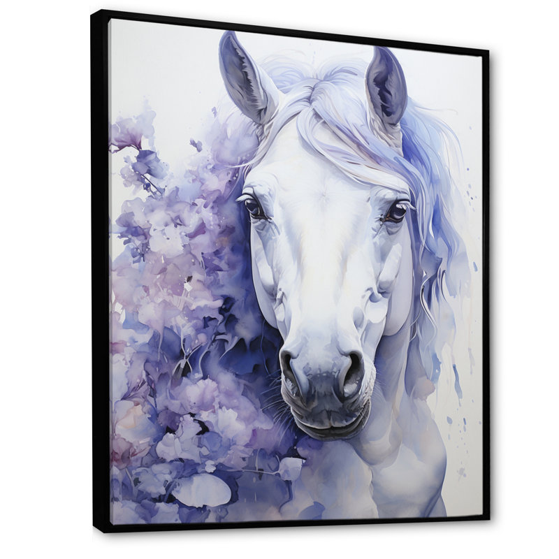 «Purple White Horse Contours Pointillism», reproduction sur toile, H 32 po x l 24 po x P 1 po, Cadre flottant noir