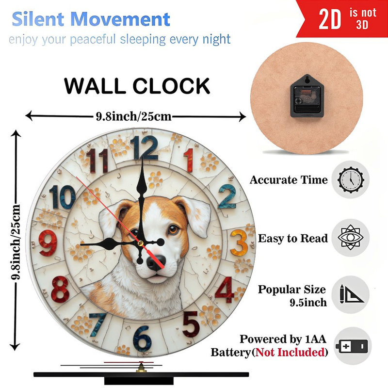 Horloge murale 10 po en MDF rond avec mouvement à quartz silencieux et crochet sans perceuse (piles AA non incluses)