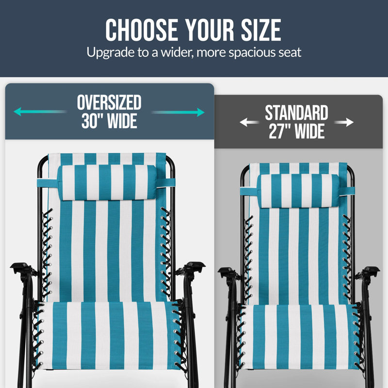 Set Of 2 Zero Gravity Patio Chair, Peacock Blue Striped
