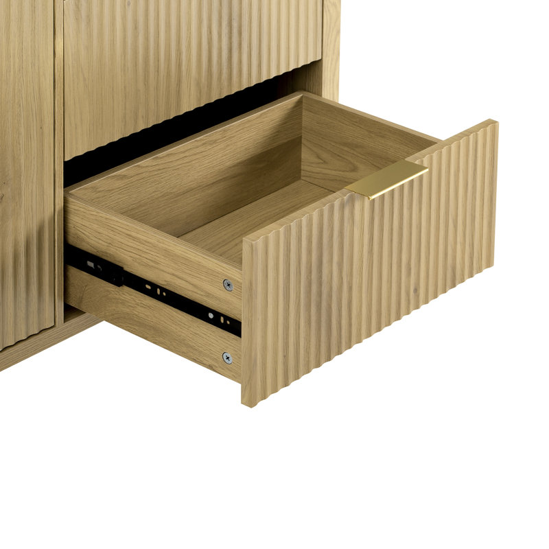 Buffet moderne à motif de vagues avec 3 tiroirs, Naturel