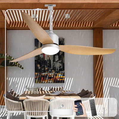 Waterproof Outdoor Ceiling Fan with Light, 42" Walnut Hanging Fan for Patios, Gazebo - Plug-in Fan with Remote and APP, 3 CCT, 6-Speed