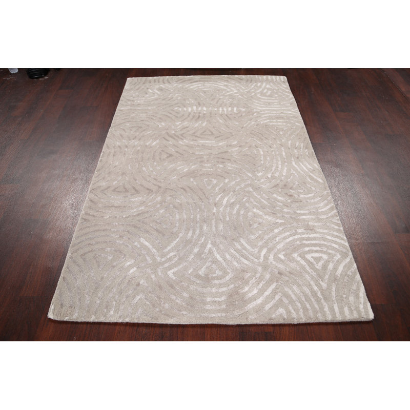 Tapis gris en laine / soie touffeté à la main