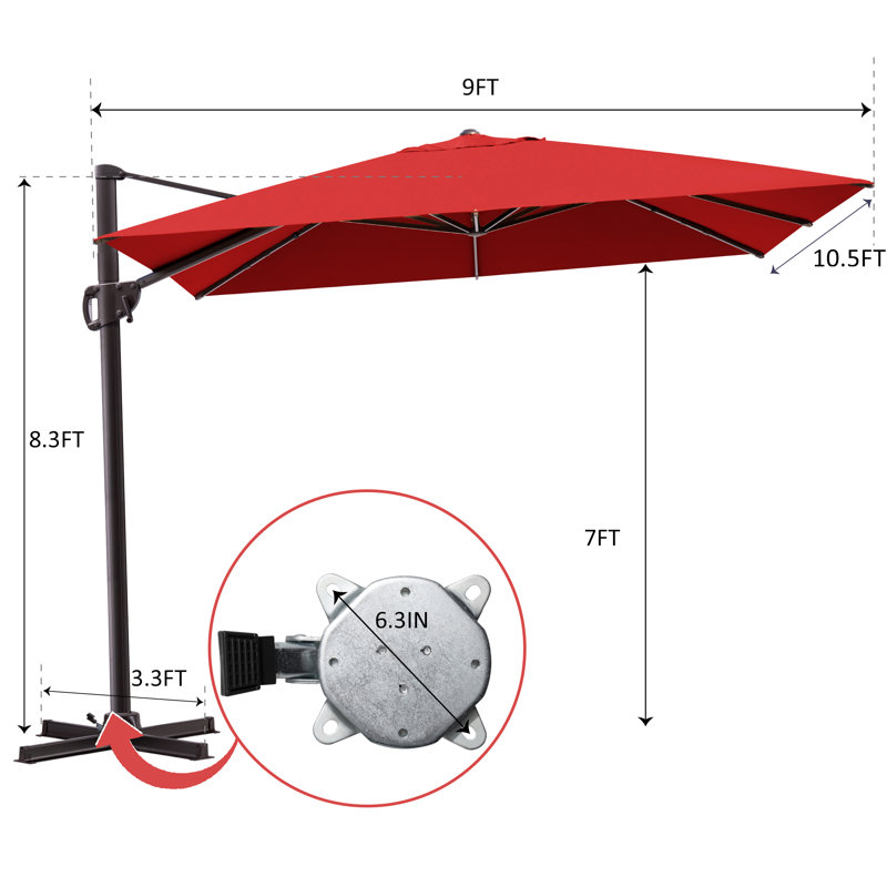 Kasem 128' X 104' Cantilever Umbrella, Weighted Base Does Not Include, 104" H x 128" W, Rouge