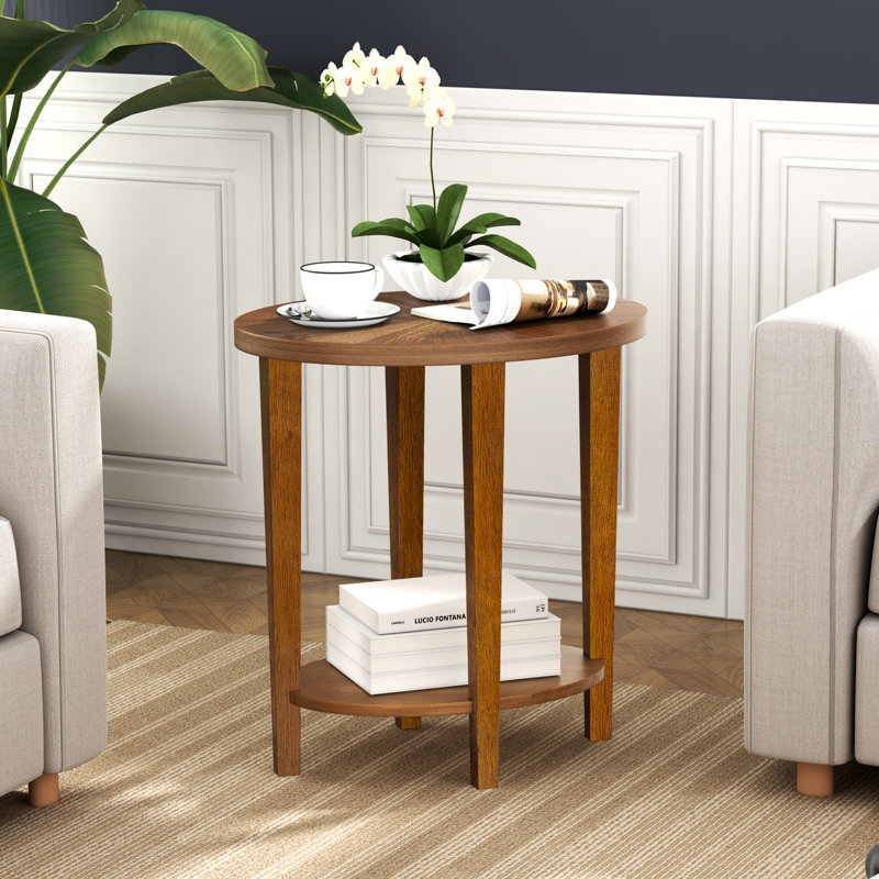 Solid Wood Oval End Table, Brown