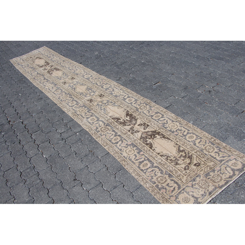 Tapis de couloir rétro en patchwork turc beige rétro: style bohème en laine Anatolian