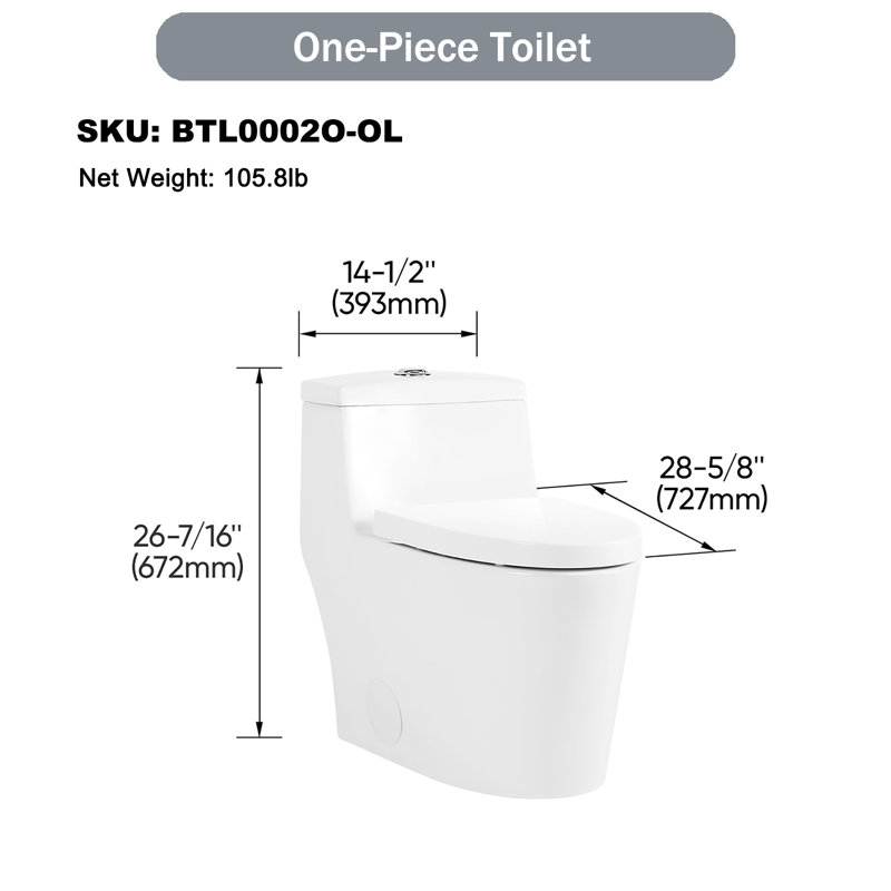Toilette allongée monopièce à double chasse (siège inclus)