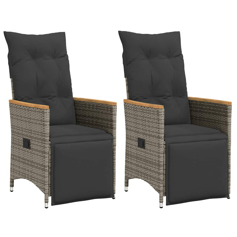 Ensemble de 2 chaises de jardin inclinables, Gris, Gris foncé