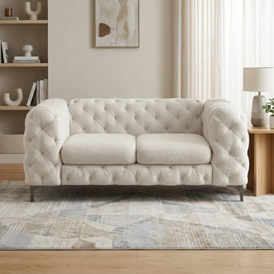 Willa Tufted Polyester Chesterfield Loveseat / Sofa with Black Metal Legs