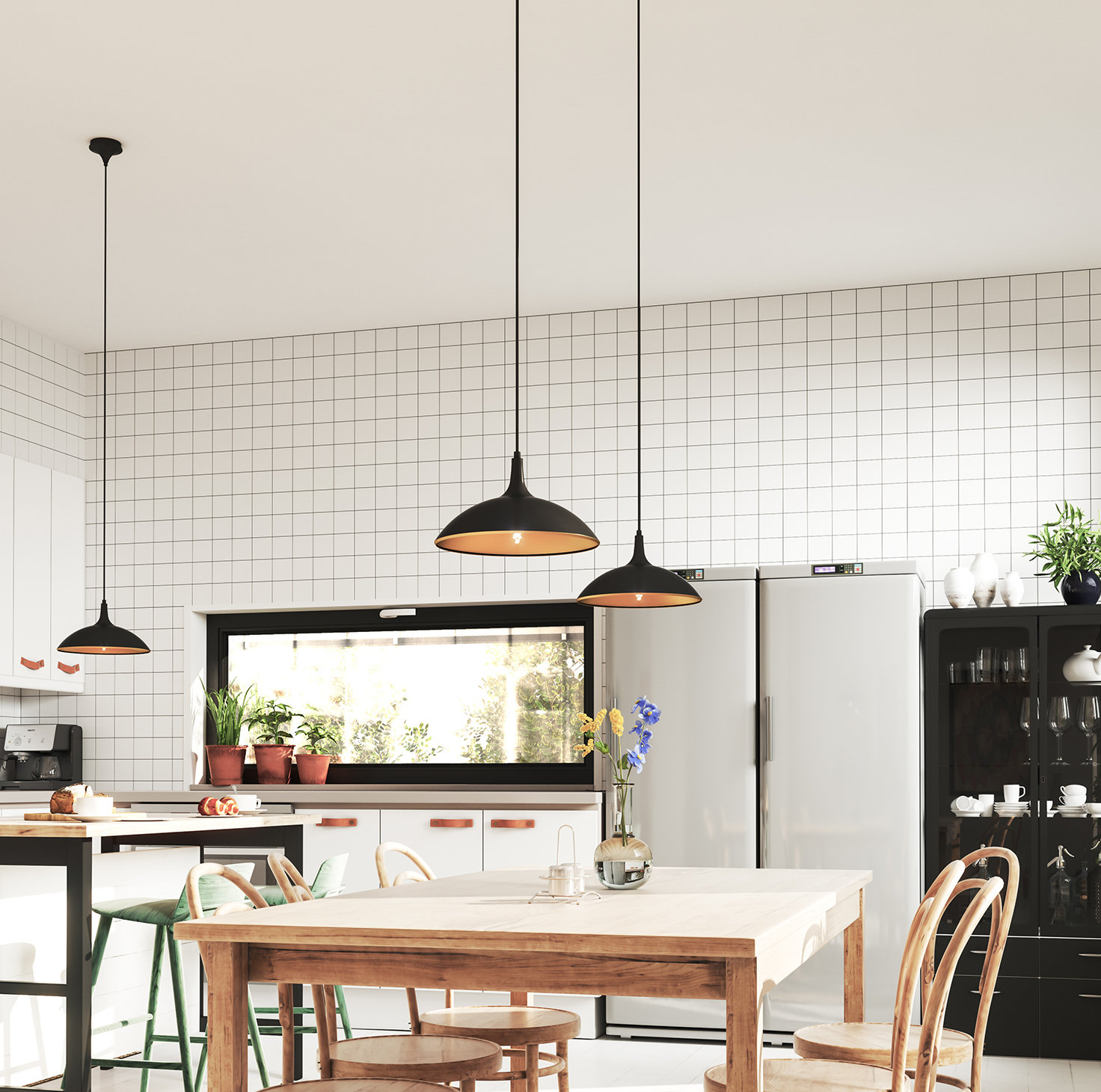 Tabitha Single Light Metal Dimmable Pendant, Matte Black
