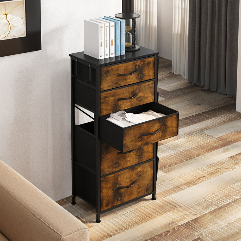 5-Drawer  Chest Of Drawers 45Cm W Bedroom Drawers, Rustic Brown/Black