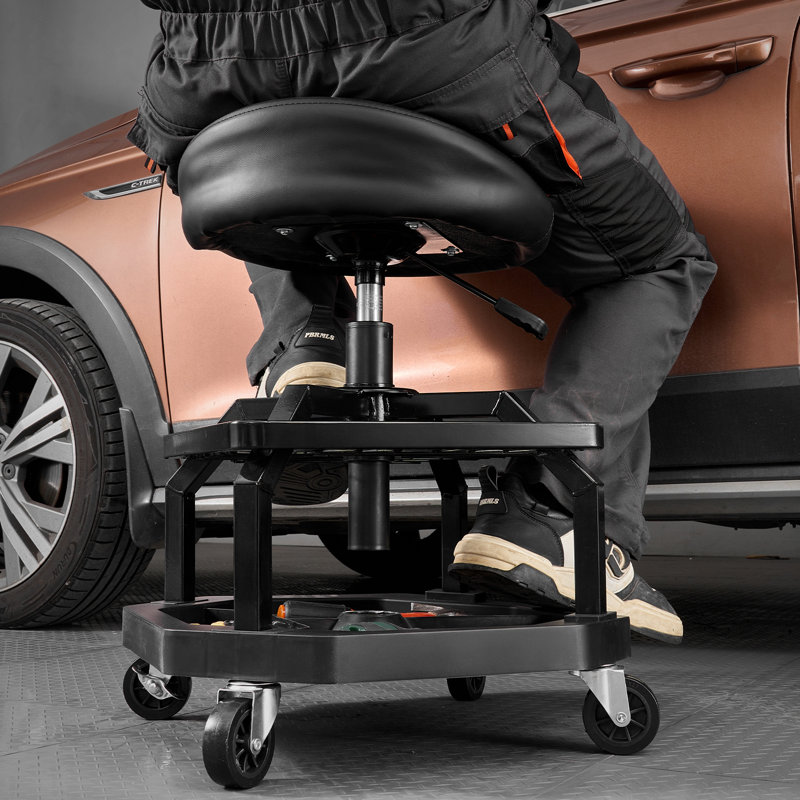 Rolling Shop Stool Adjustable Height Garage Seat 300 lbs Load with Caster