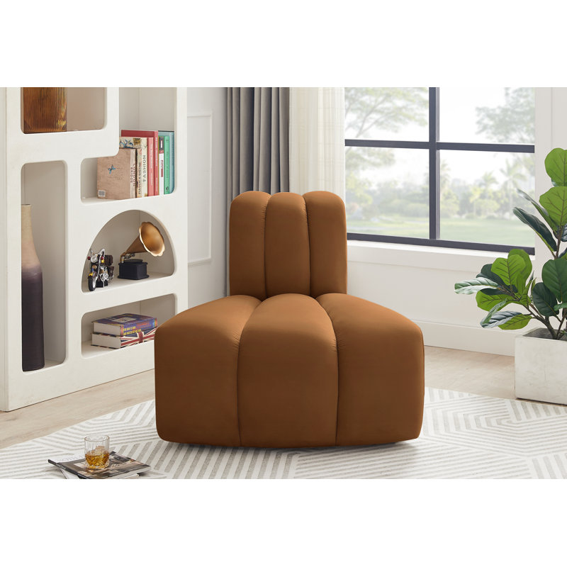 Chaise d'appoint rembourrée Ishna, Velours brun selle