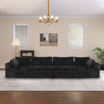Vivianna 157.6 "W Fully Compressed Cloud Sofa With One Ottoman, Corduroy Fabric, Deep-Seat Style, Removable Cushions, No Assembly Required