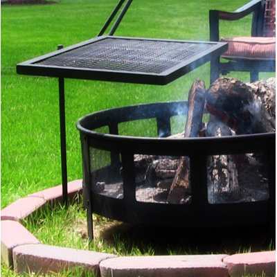  24" x 16" Steel Black Rectangle Rotating Fire Pit Cooking Grill with Handles