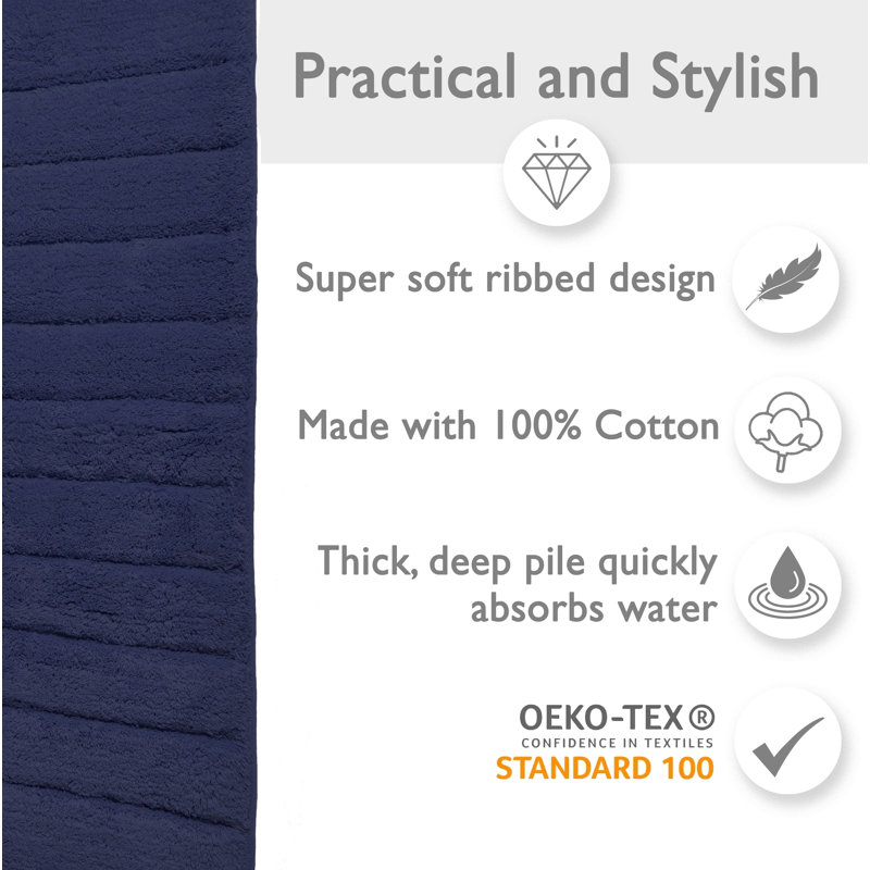 Mirianna Linear Ribbed Two Piece Bath Mat Set, Navy