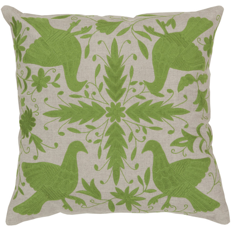 Embroidered Throw Pillow, Oatmeal / Robin's Egg Blue, Polyester, 18" H x 18" W