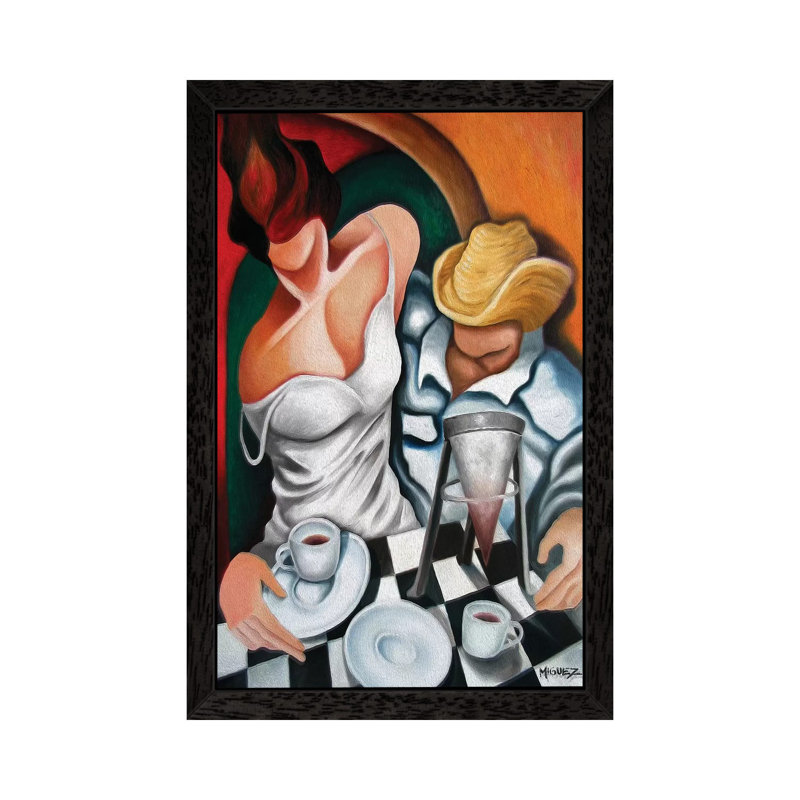 Coffee for Two 1 Piece Painting on Canvas, 66.04 cm H x 45.72 cm W, Black Framed