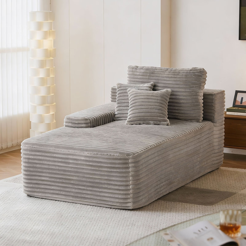 Upholstered Chaise Lounge, Light Grey