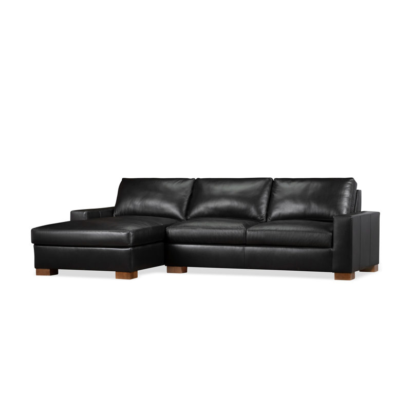 Canapé modulaire en cuir véritable 2 pièces Jonie, Cuir véritable Revelation minuit, Orienté à gauche (vu de face)