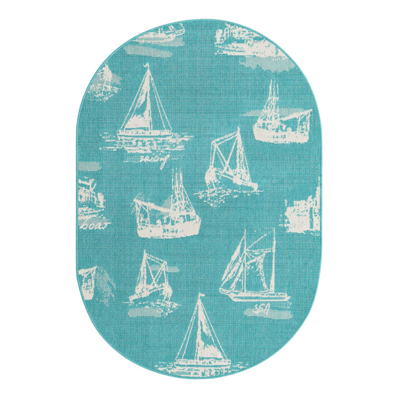 Indoor/Outdoor Coastal Area Rug, Oval 4'1" x 6'1"