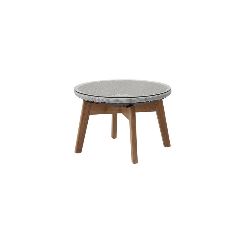 Peacock Outdoor Teak Ottoman, Light Gray/Clear