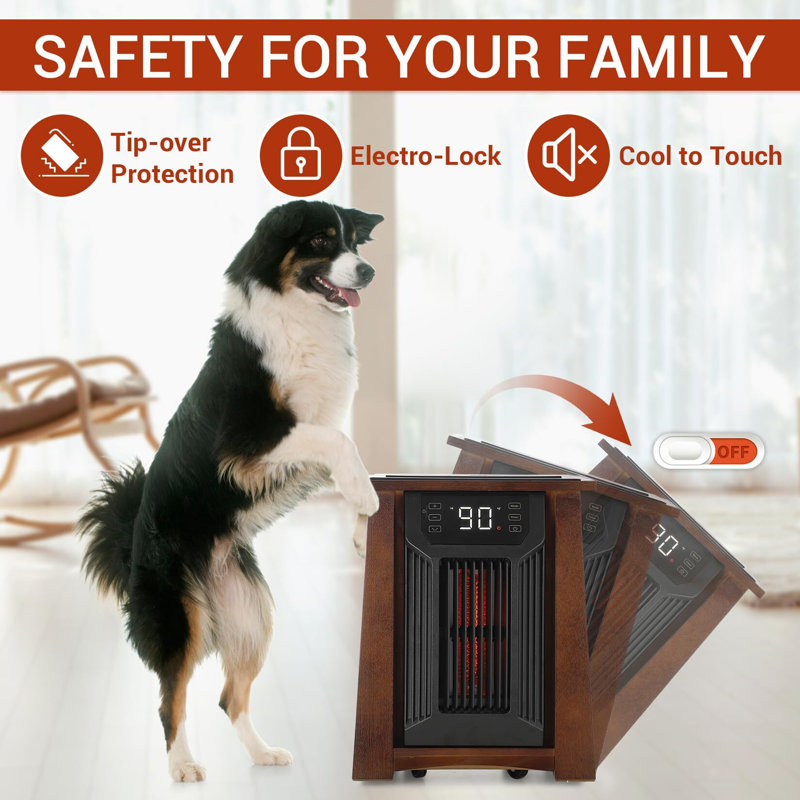 Infrared Quartz Space Heater, 1500W Electric Room Heaters For Indoor Use With Remote Control