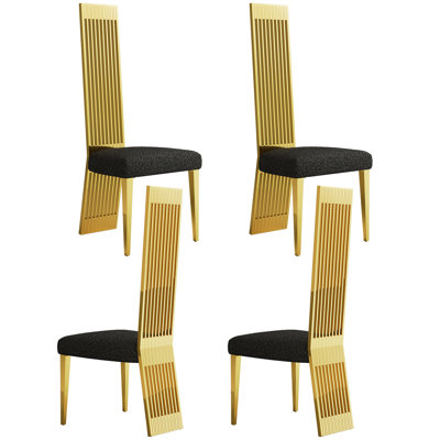 Luxury Black Boucle Dining Chairs With Gold Legs Set Of 4 by Everly Quinn