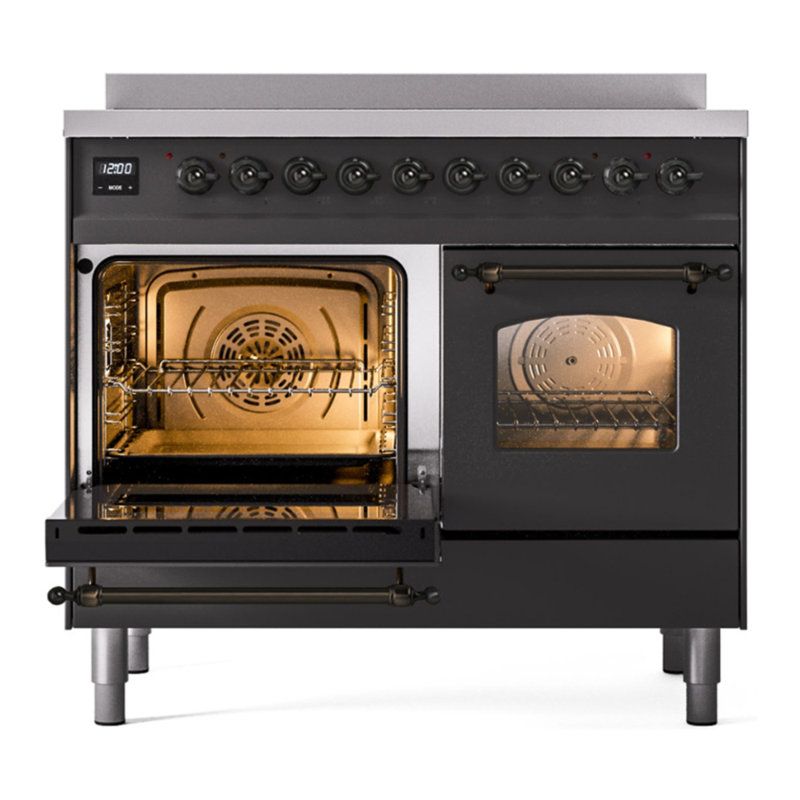 Cuisinière à induction 40 pouces avec 6 éléments à induction ILVE Nostalgie II Series (porte en verre), Graphite mat / bronze